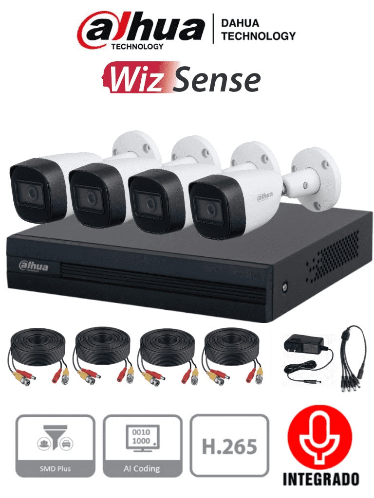 DAHUA KITXVR1B04-I+HFW1200CMA- Kit de 4 Canales de 2 Megapixeles con Audio/ DVR Cooper-I WizSense/ H.265+/ 4 Camaras Metalicas con Microfono Integrado - DAHUA KITXVR1B04-I+HFW1200CMA- Kit de 4 Canales de 2 Megapixeles con Audio/ DVR Cooper-I WizSense/ H.265+/ 4 Camaras Metalicas con Microfono Integrado -